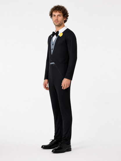 Jumpsuit with White Collar and Bow Tie side view