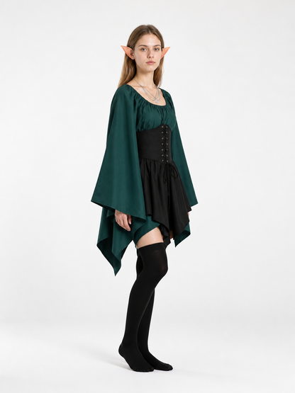 Witch Costume with Pointed Sleeves and Hem side view