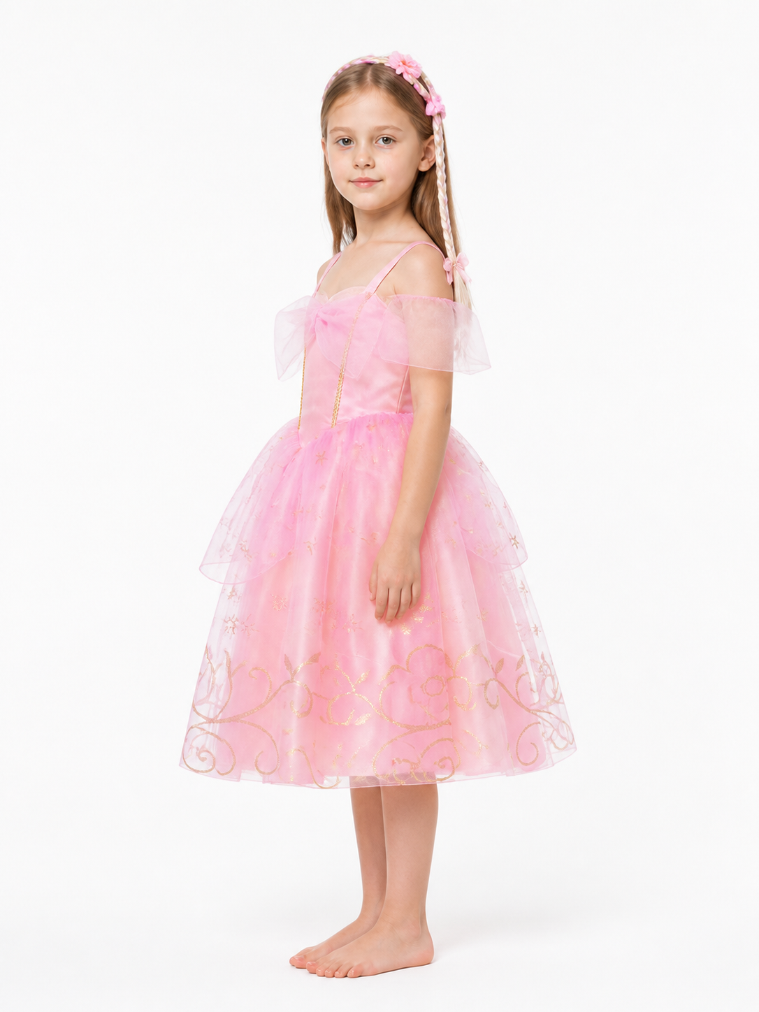 Pink Princess Costume with a Bow and Mesh side view