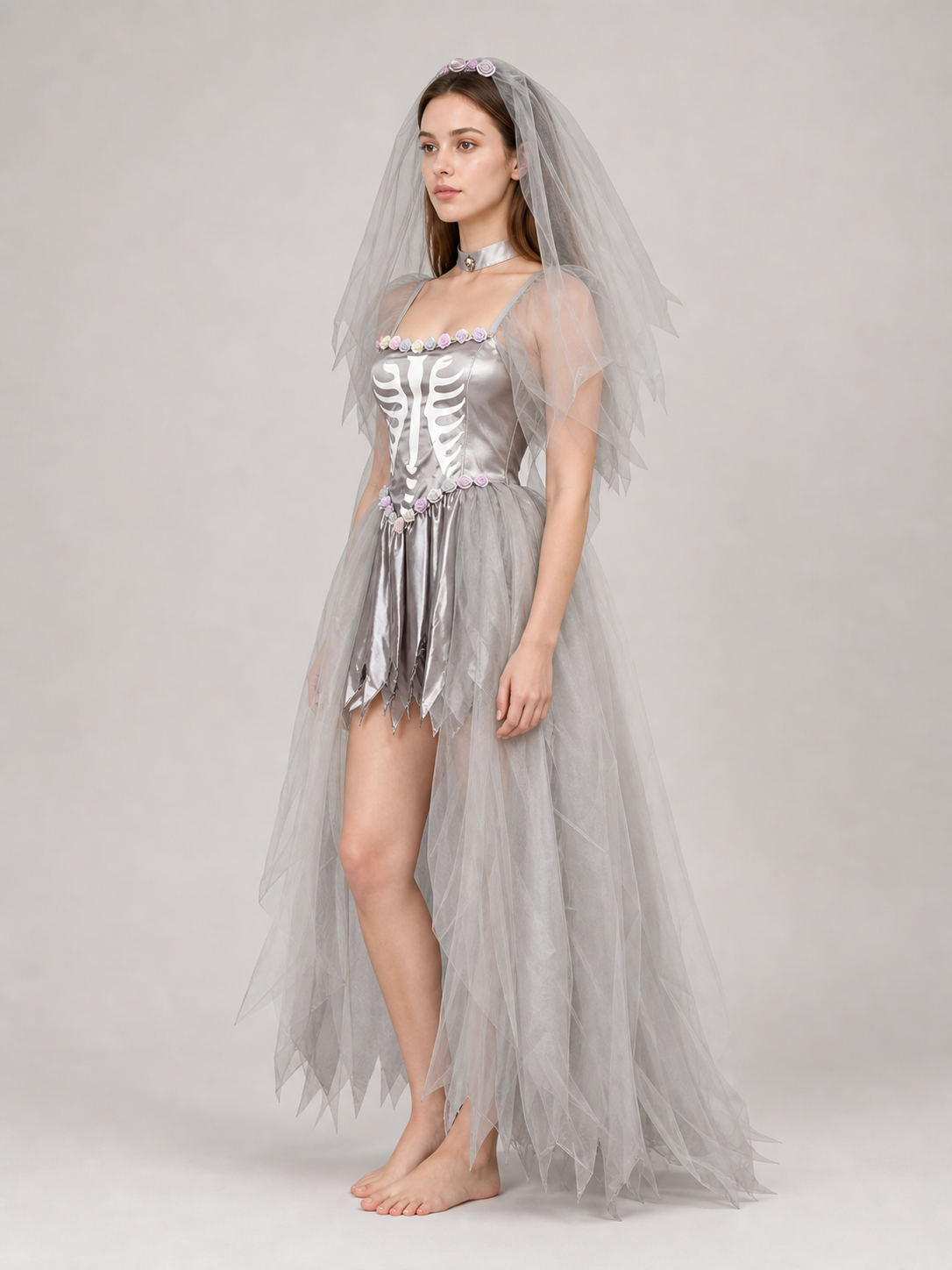 Gothic Skeleton Costume Dress for Halloween