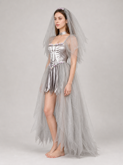 Gothic Skeleton Costume Dress for Halloween