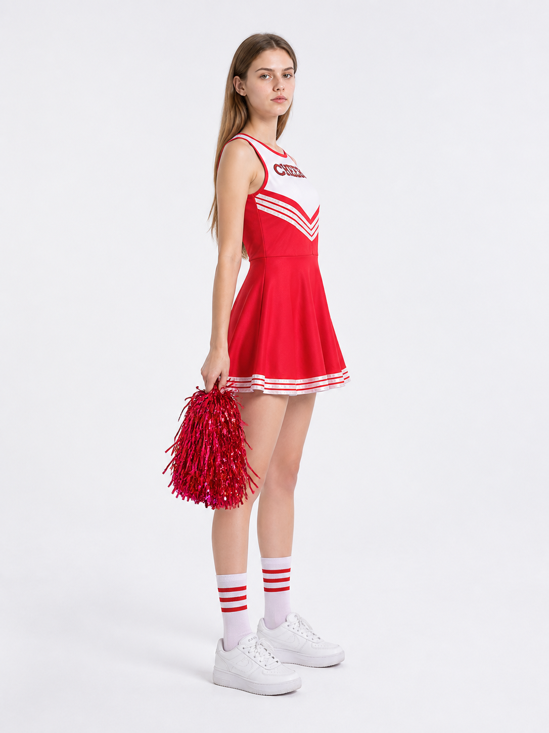 Red Striped Sleeveless Cheerleading Dress side view