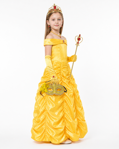 Yellow Princess Costume with Crown for Halloween side view