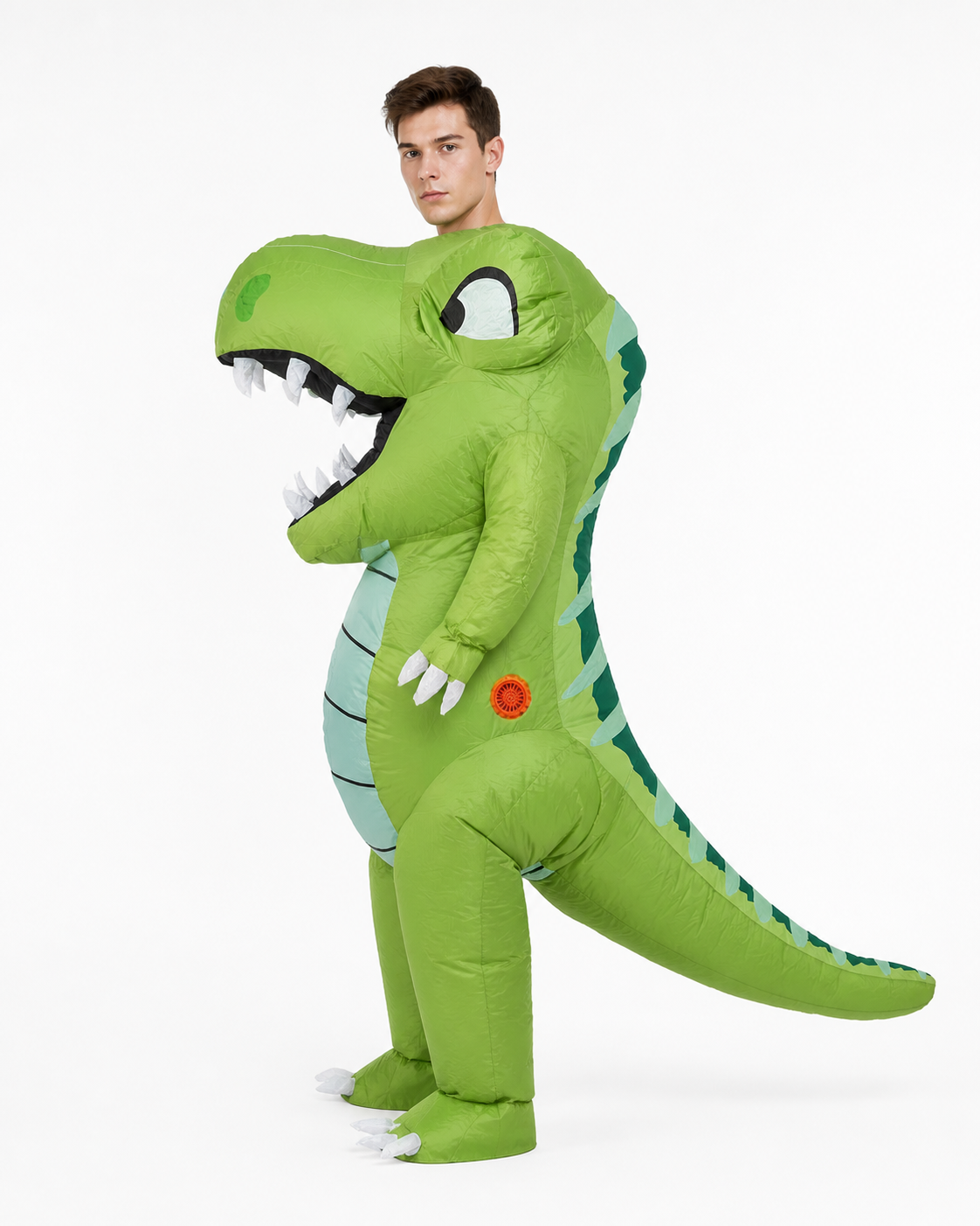 Green Dinosaur Costume with Tail and Eyes side view