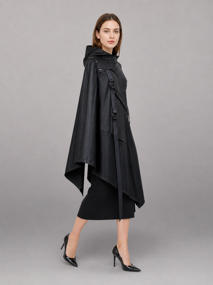 Black asymmetrical carnival cloak with hood