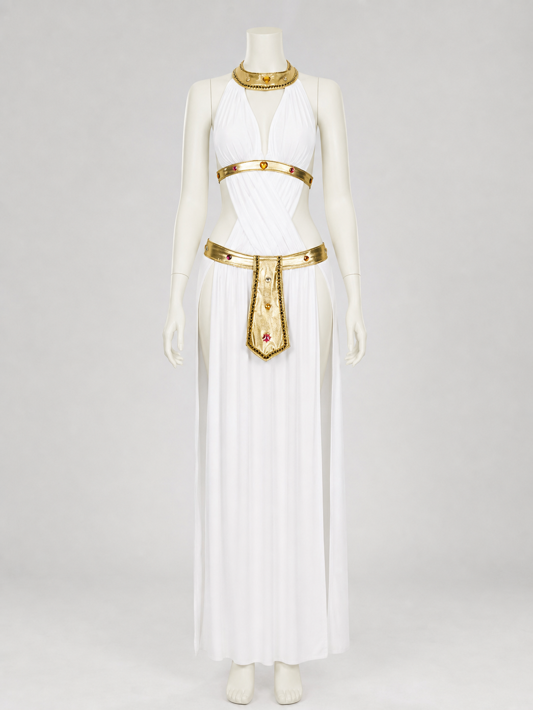 White Cleopatra Costume with Gold Decor for Cosplay side view