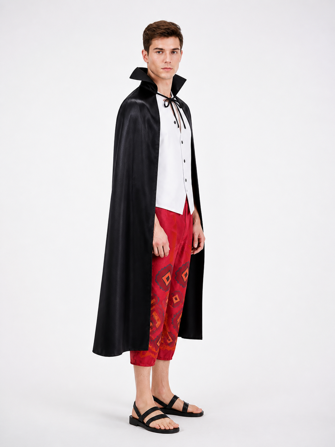 Pirate Cosplay Costume, Cape, Vest, and Pants side view