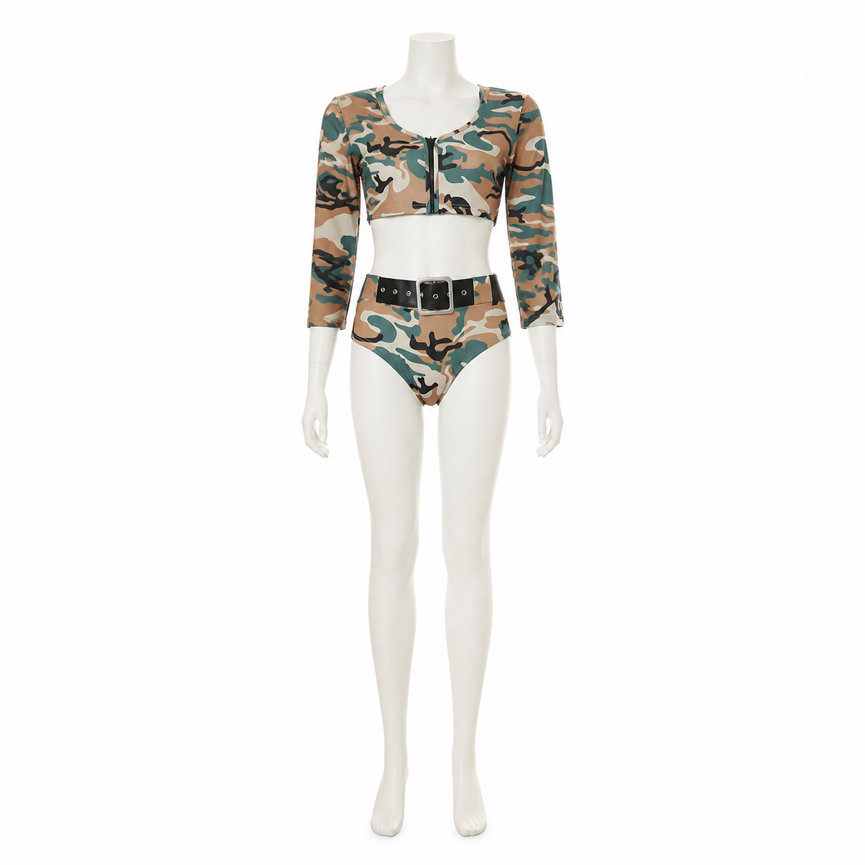 Camouflage Print Bikini with Long Sleeves side view
