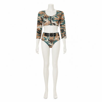 Camouflage Print Bikini with Long Sleeves side view