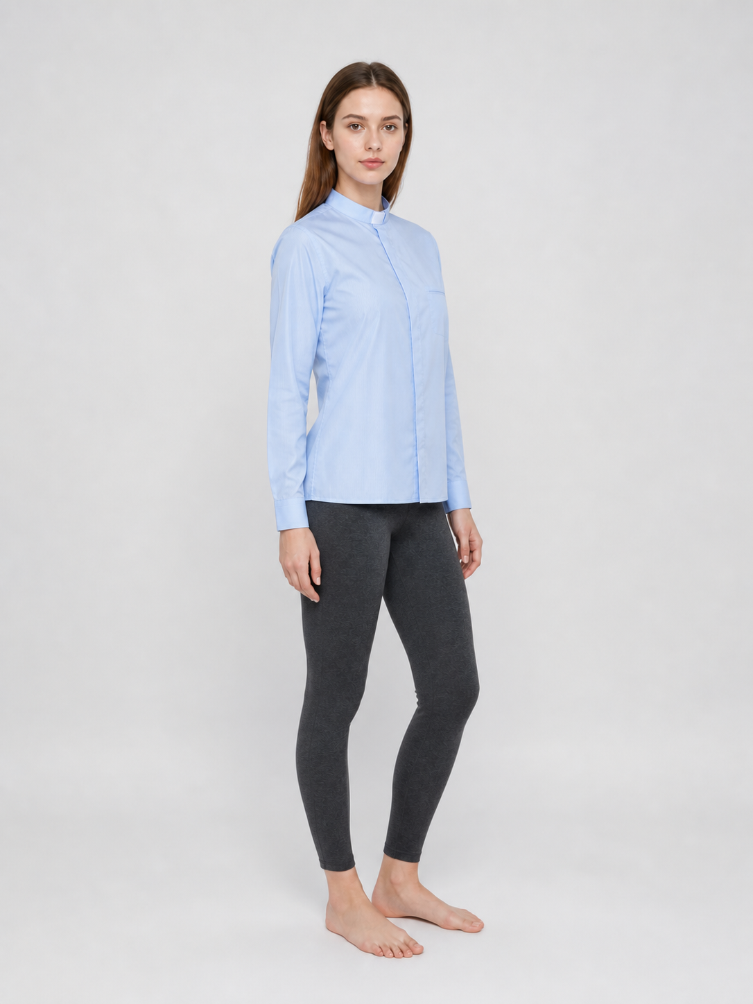 Light Blue Cosplay Shirt with Stand Collar