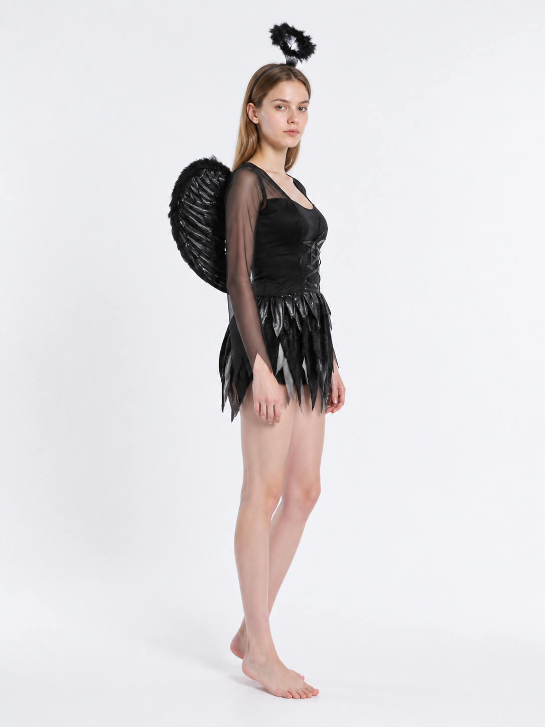 Black Carnival Costume with Wings for Halloween side view