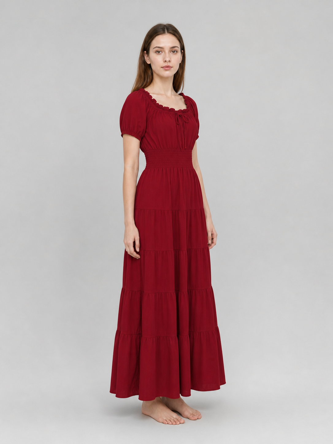 Burgundy Renaissance-Style Maxi Dress