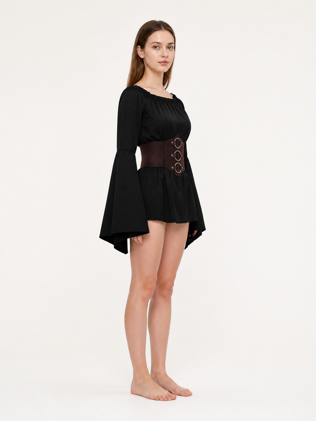 Black Long-Sleeve Blouse with Belt for Cosplay side view