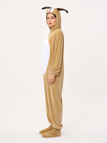 One-Piece Baby Goat Costume with Hood, Brown side view