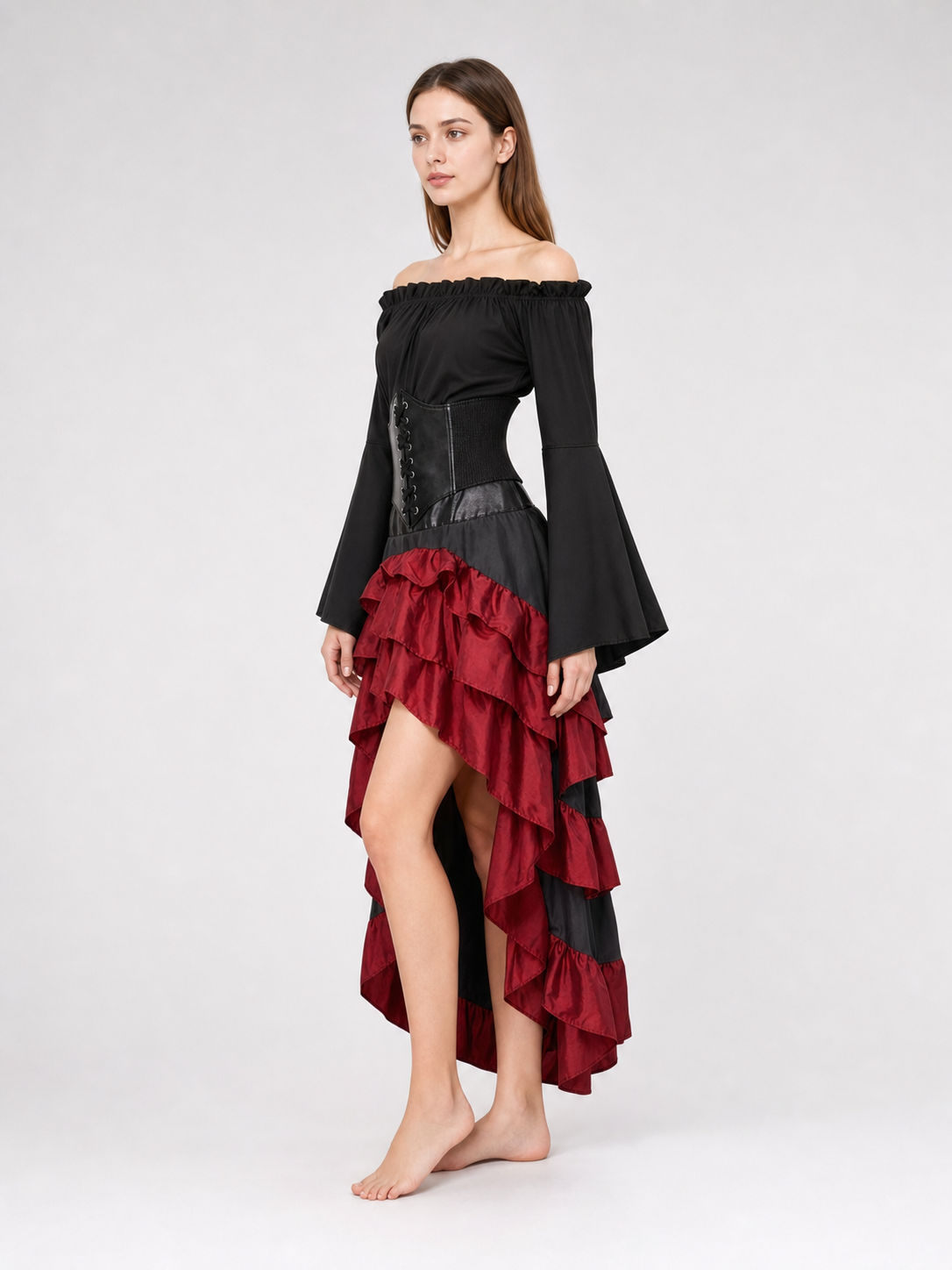 Pirate Costume with Corset and Tiered Skirt