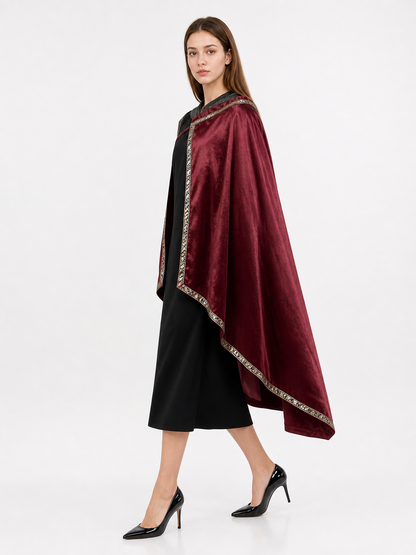 Burgundy velvet-look hooded costume cape product view 39