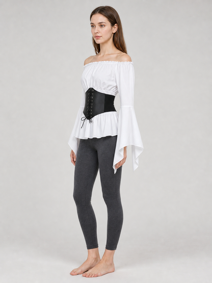 Off-the-Shoulder Blouse with Belt, Vintage Style