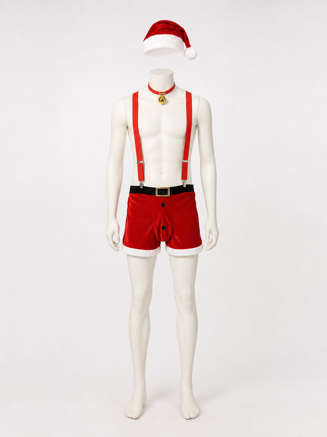Red Christmas Shorts with White Trim and Suspenders