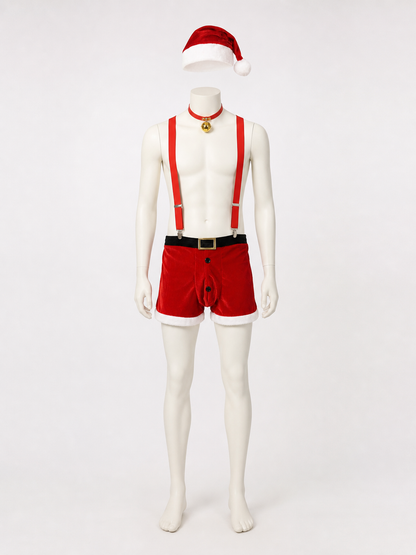 Red Christmas Shorts with White Trim and Suspenders