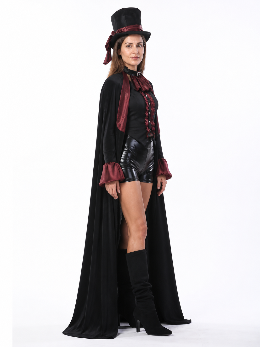Red and Black Vampire Costume with Cape for Halloween side view