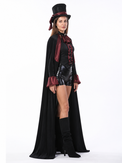 Red and Black Vampire Costume with Cape for Halloween side view