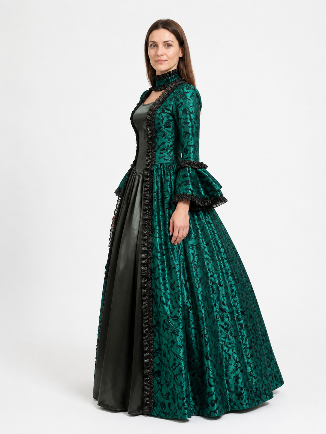Vintage Gothic Green Dress with Full Skirt side view
