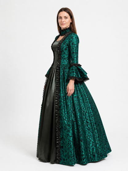 Vintage Gothic Green Dress with Full Skirt side view
