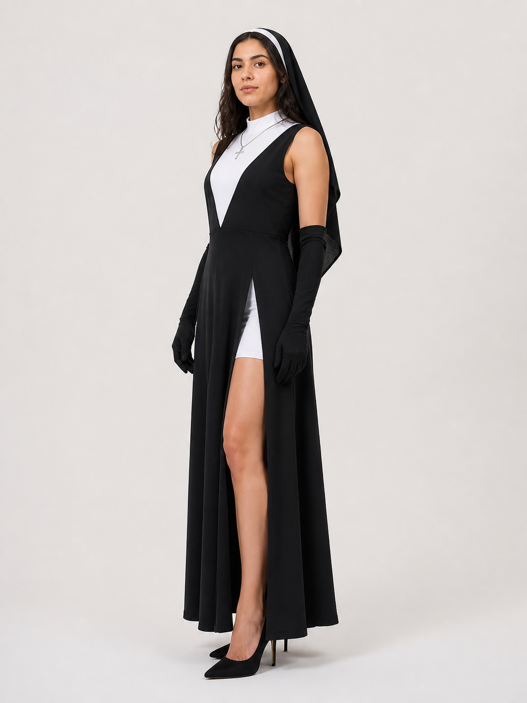Long Black Sleeveless Ritual Robe side view