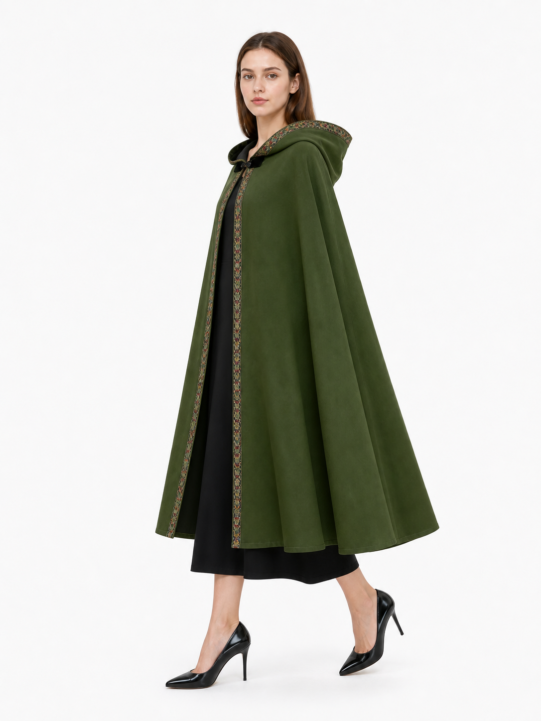 Green Carnival Cloak with Hood and Trim