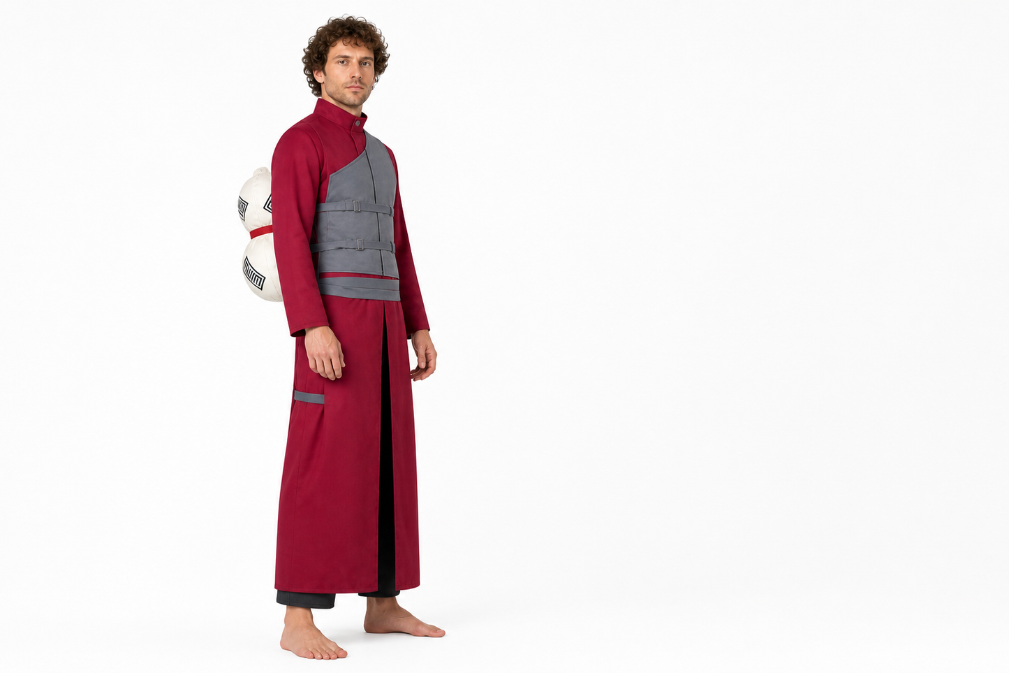 Gaara Cosplay Costume with Gray Vest and Gourd side view