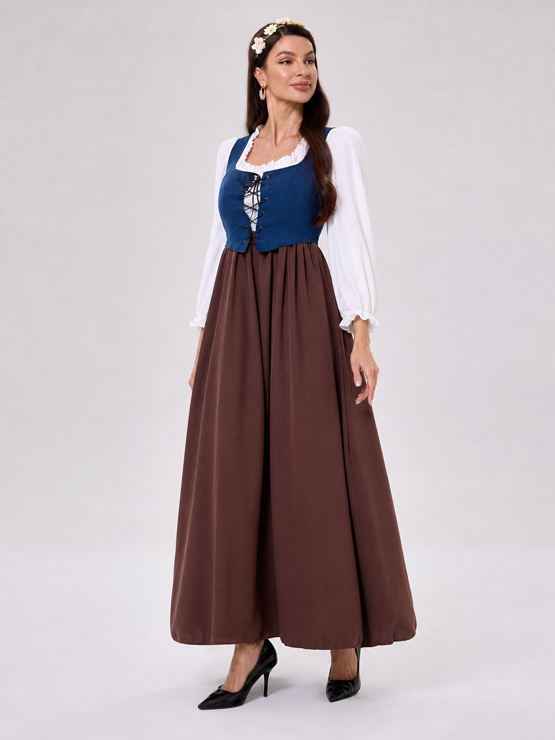 Retro Renaissance-Style Dress with Corset Lacing side view
