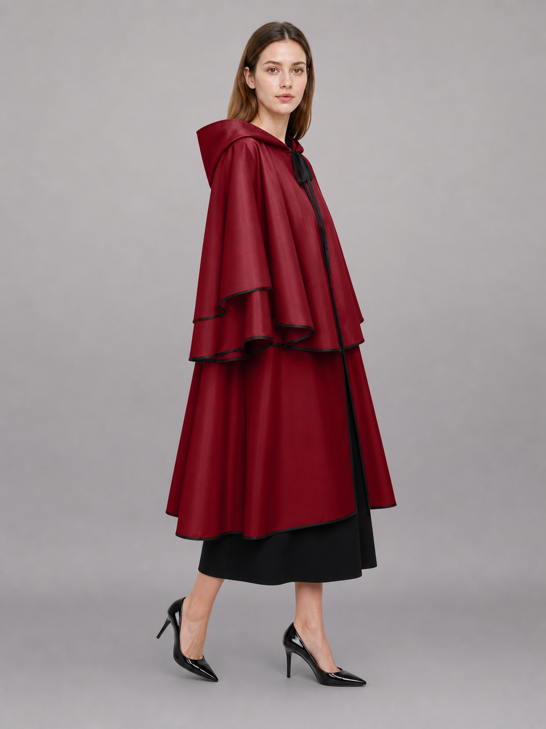Long Burgundy Hooded Costume Cape