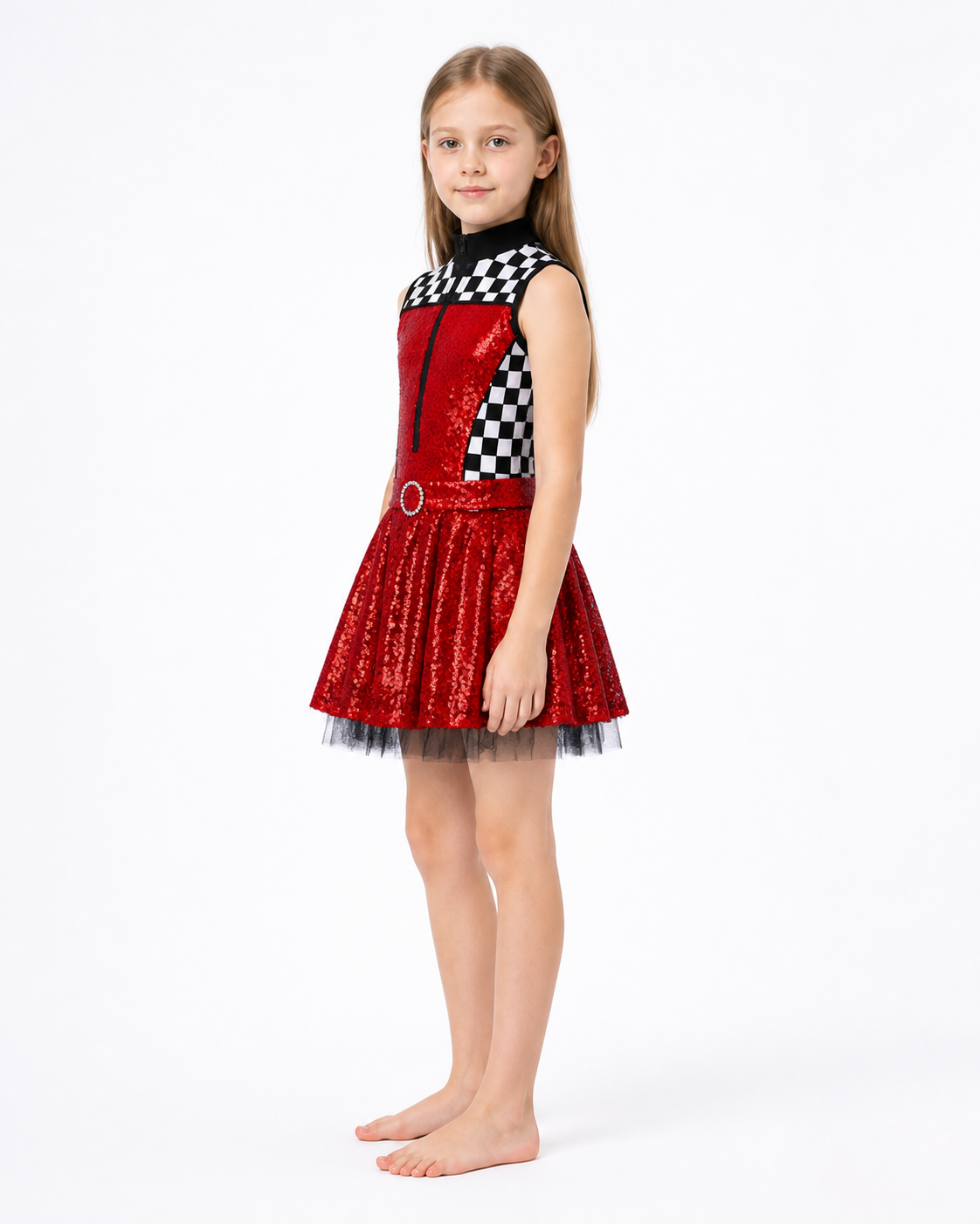 Sequin Dress with Checkered Print side view
