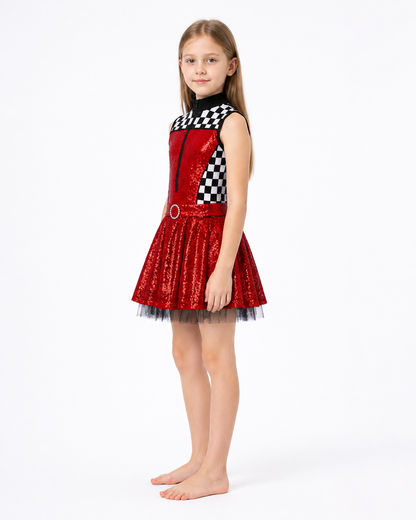 Sequin Dress with Checkered Print side view