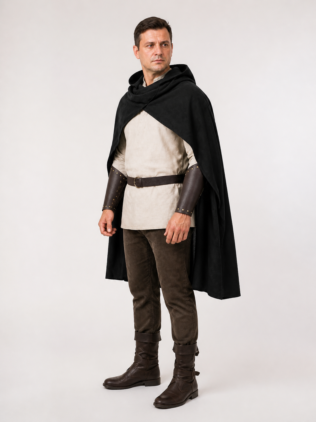 Medieval Hooded Cape for Cosplay, Black