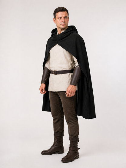 Medieval Hooded Cape for Cosplay, Black