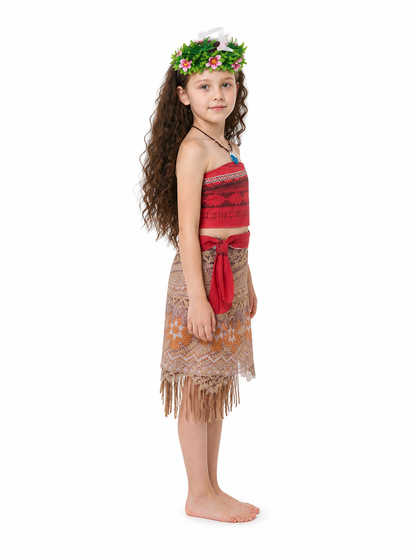 Children's Moana Carnival Costume with Wig and Necklace side view