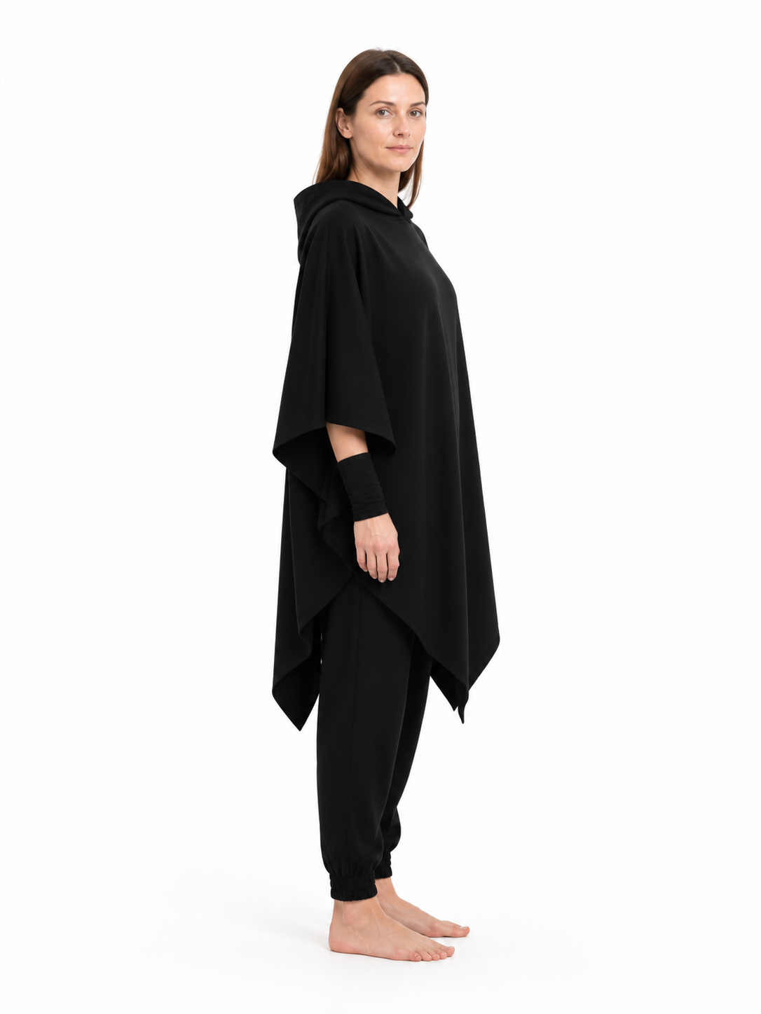 Black Vampire Costume with Hood and Pants side view