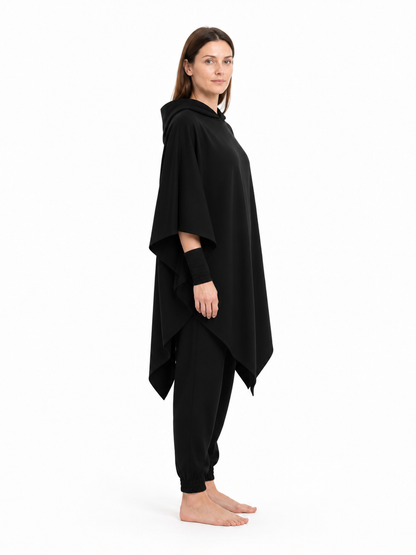 Black Vampire Costume with Hood and Pants side view