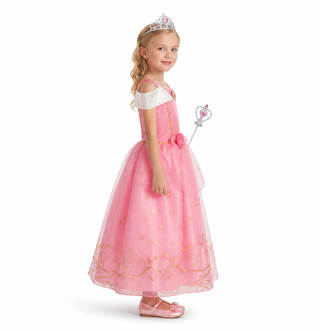 Princess Costume with Crown and Magic Wand side view