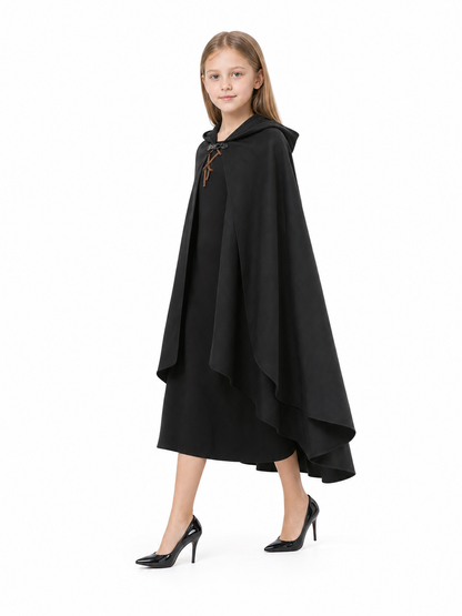 Black hooded medieval costume cloak product view 26