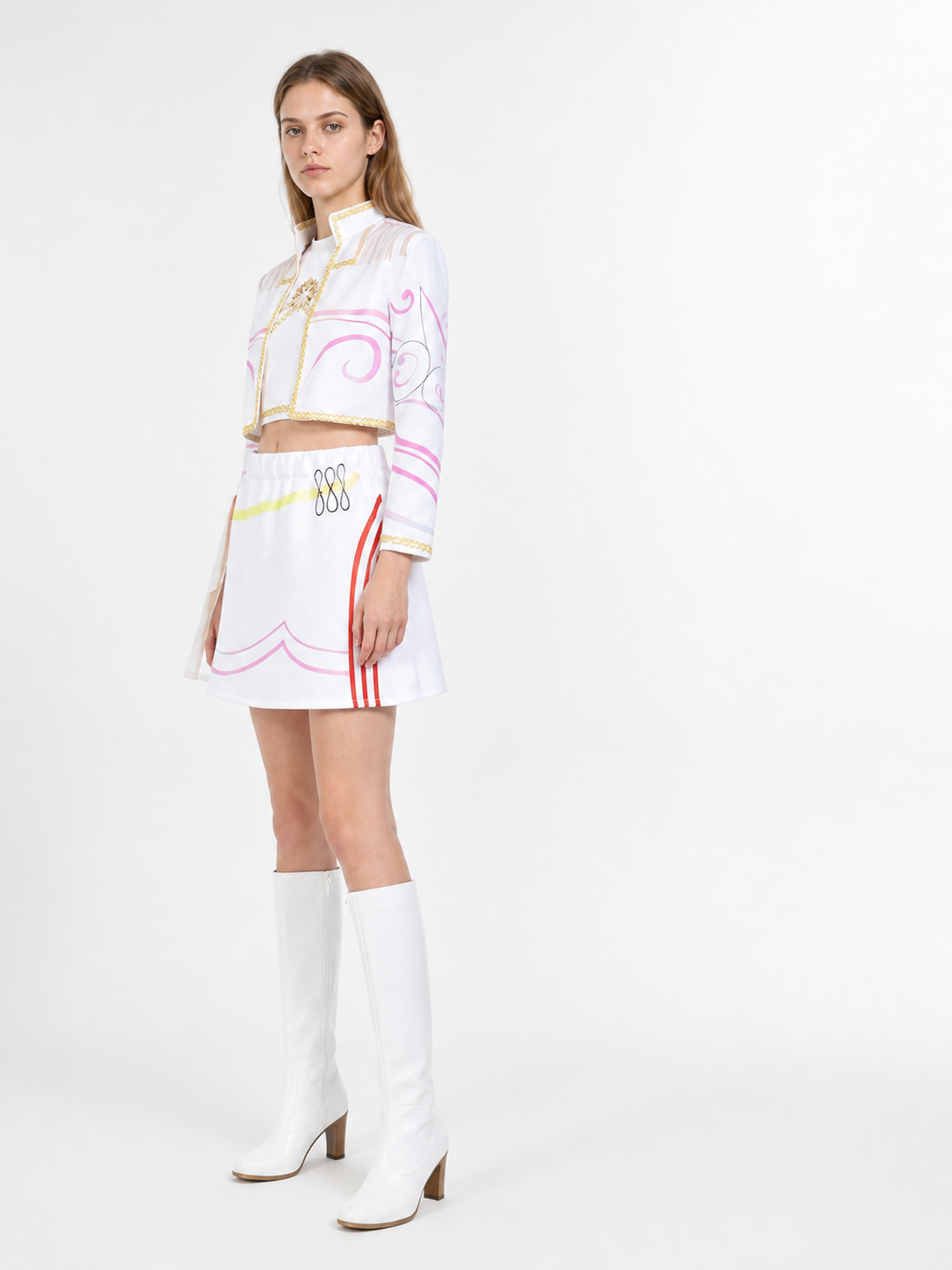 Children's White-and-Pink Costume with Jacket and Skirt side view