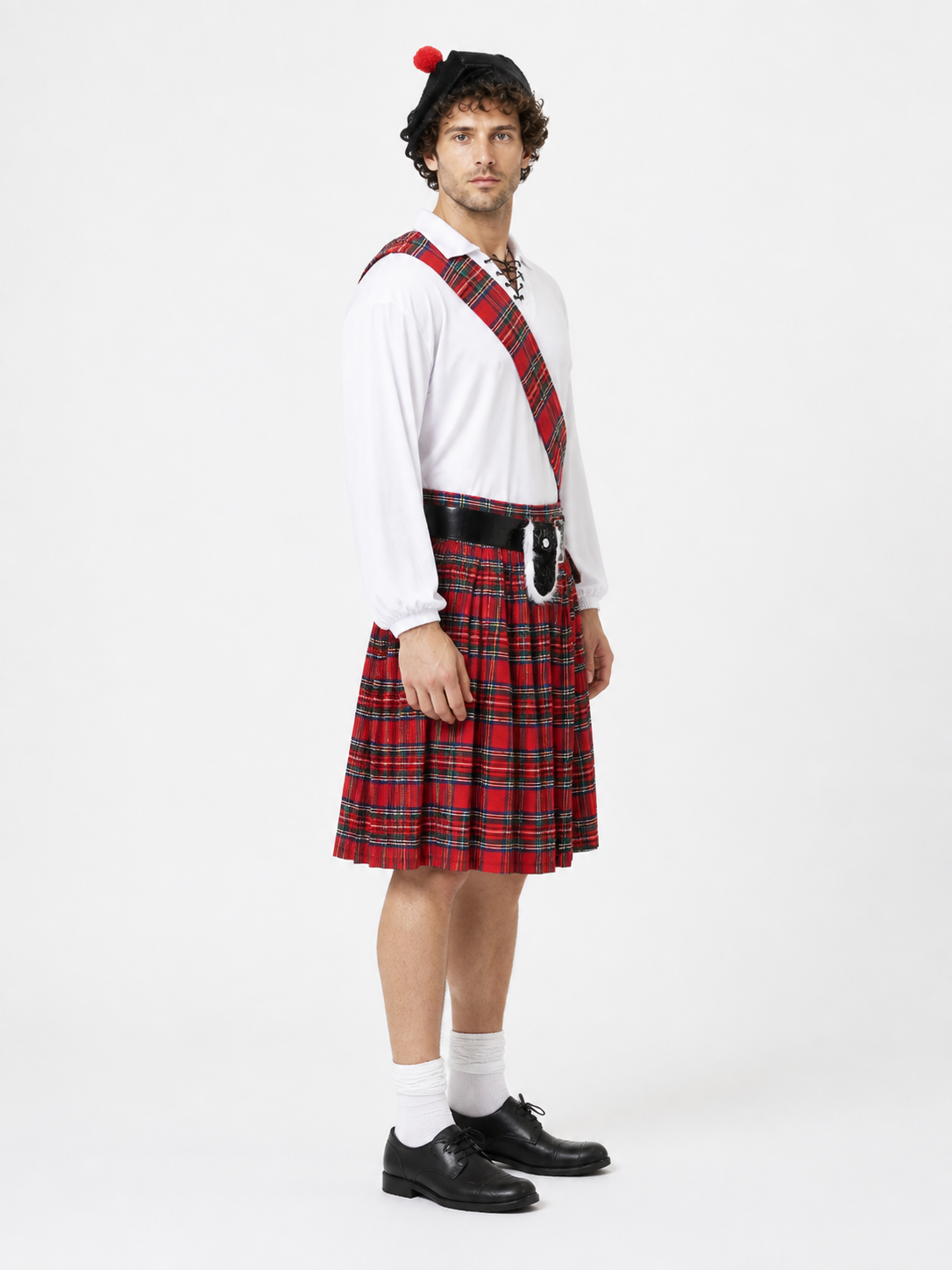 Scottish Carnival Costume with Kilt and Beret side view