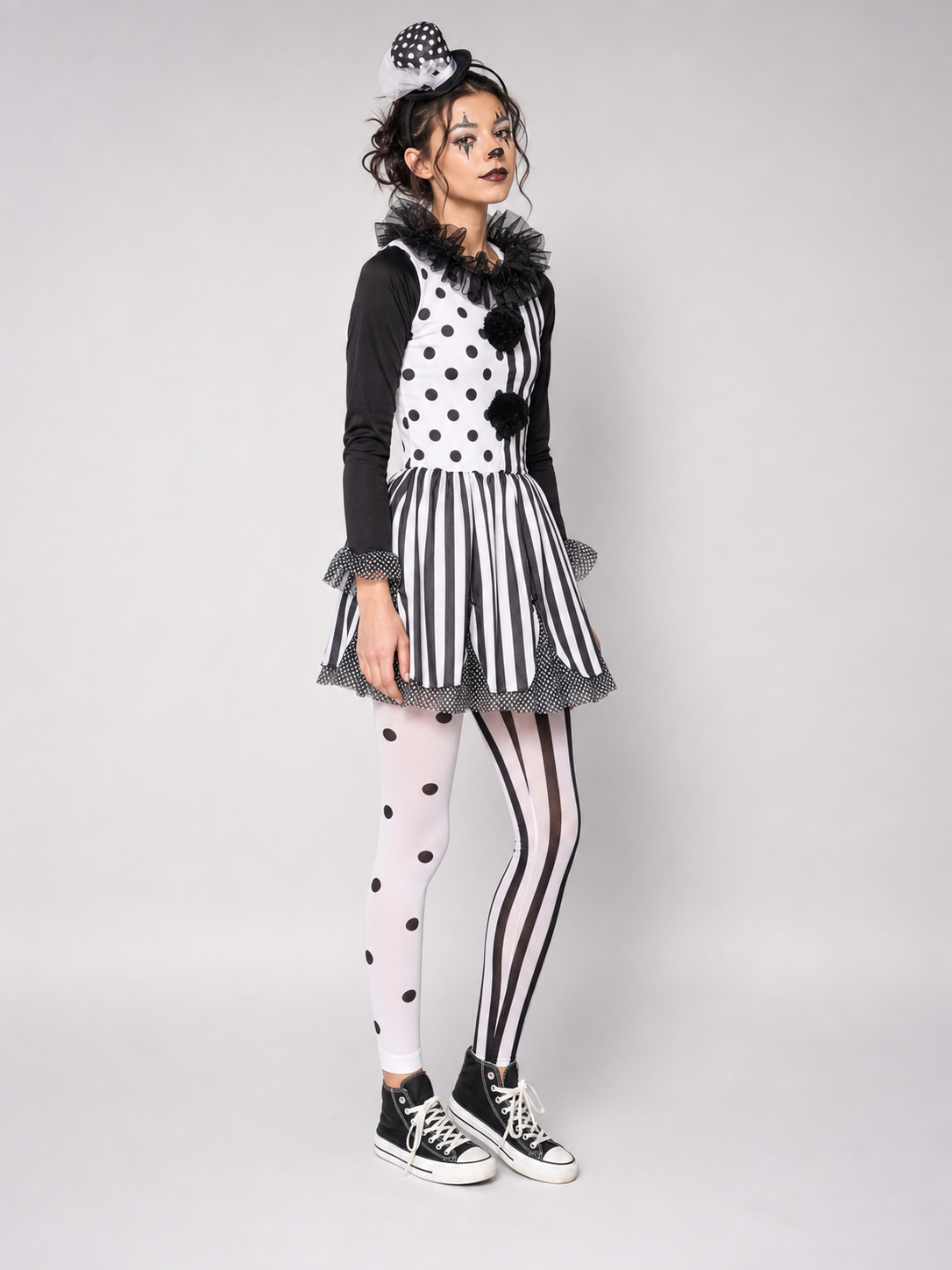 Black and White Clown Costume for Halloween and Cosplay side view