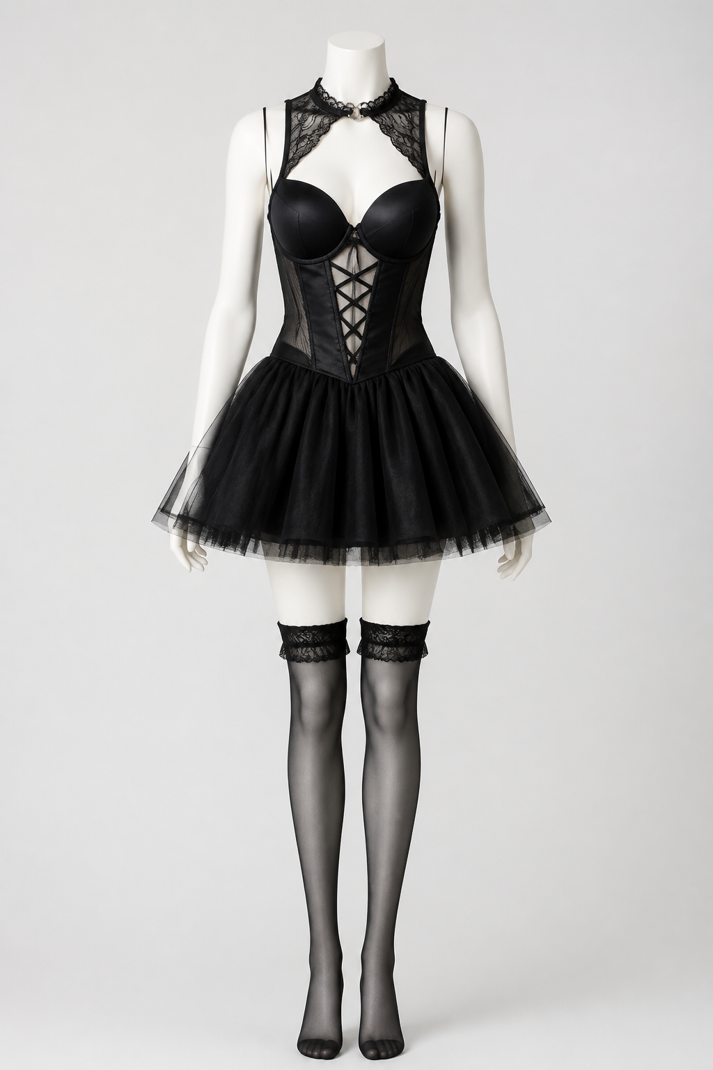 Black Demon Costume with a Full Skirt for Halloween side view