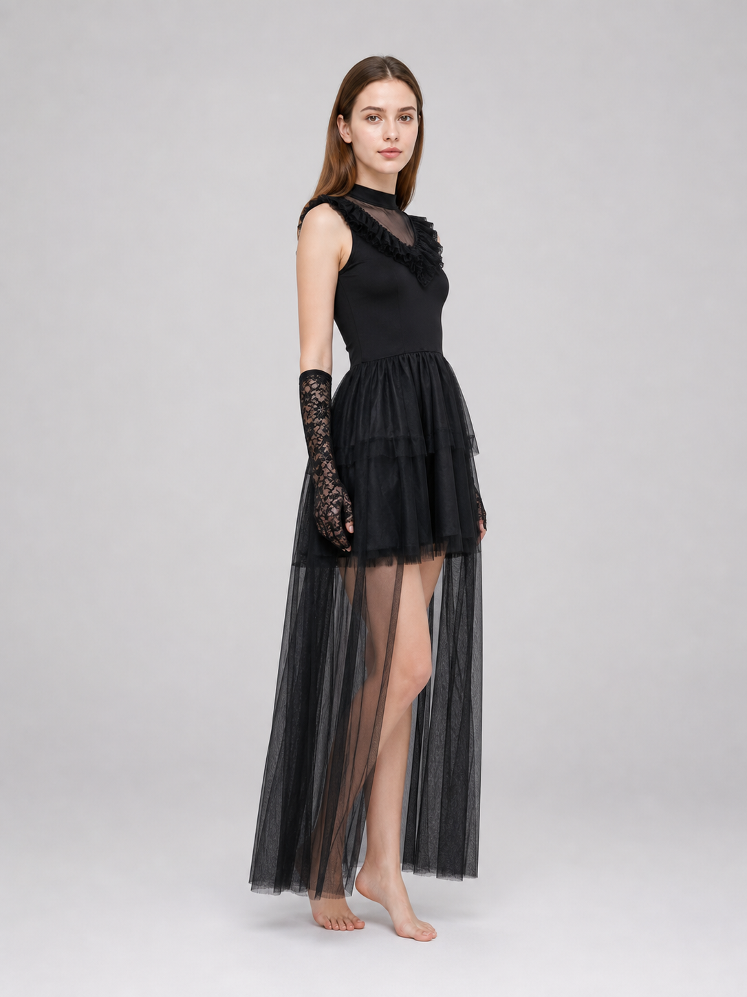 Gothic costume dress with veil and gloves