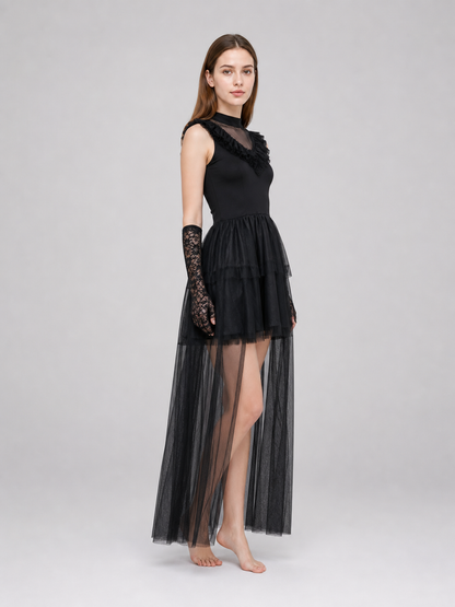 Gothic costume dress with veil and gloves