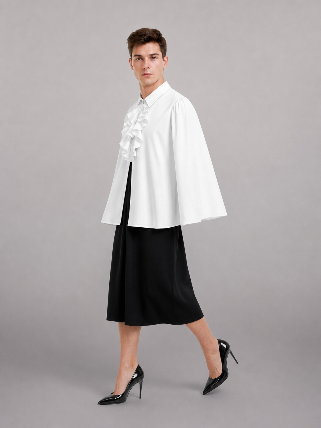 White Blouse with Jabot and Long Sleeves