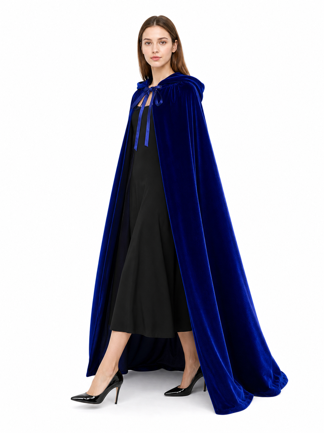 Long Blue Hooded Carnival Cape