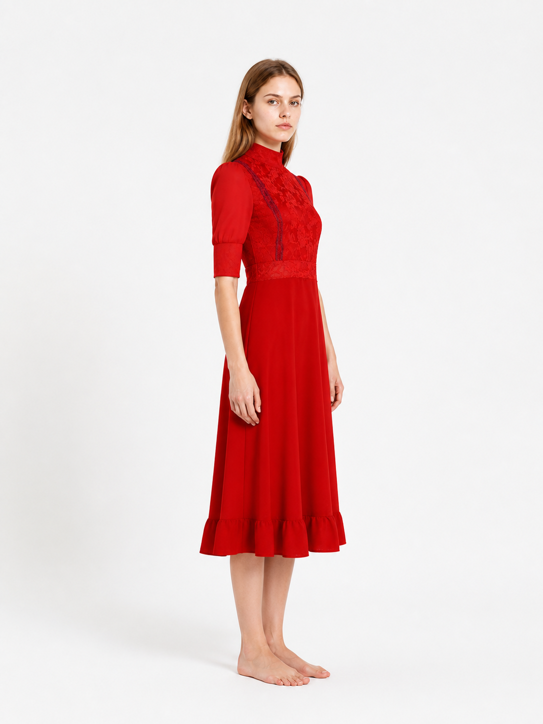 Halloween Dress with a High Collar and Ruffles side view